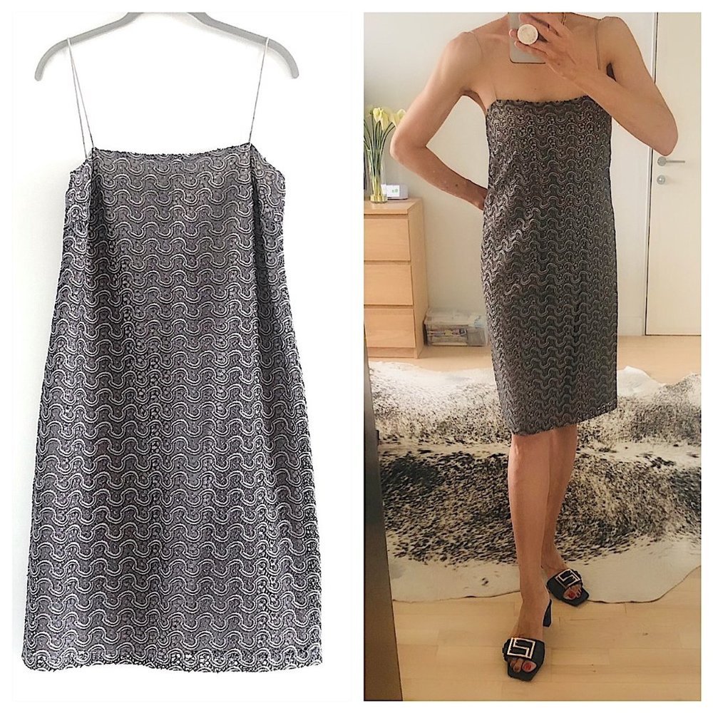 Max Mara Silk Lace Dress in Gray/ Taupe